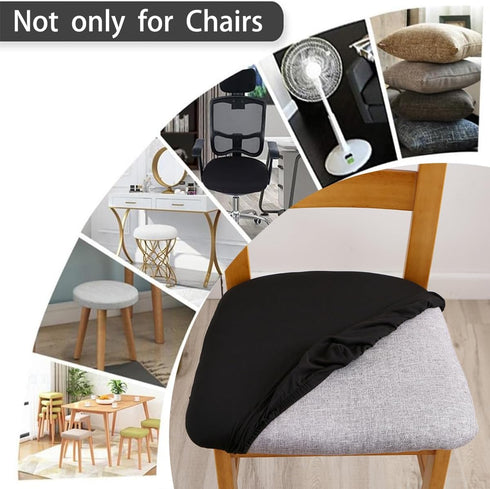 Set of 6 Stretch Black Chair Covers for Dining Room, Removable Washable Seat Cushion Slipcovers for Kitchen Office
