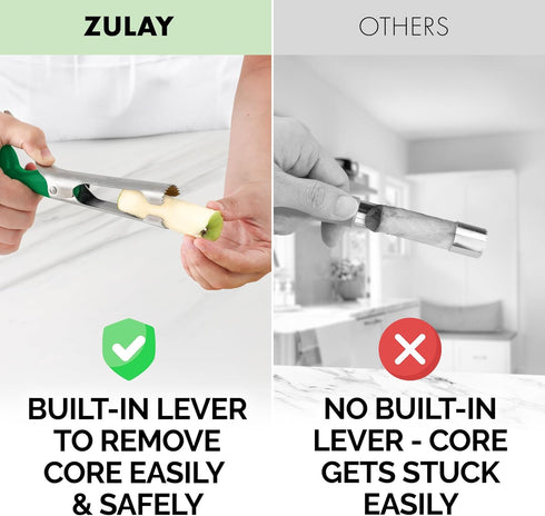 Zulay Premium Apple Corer, Easy to Use Durable Remover for Pears, Bell Peppers, and Apples - Stainless Steel Green