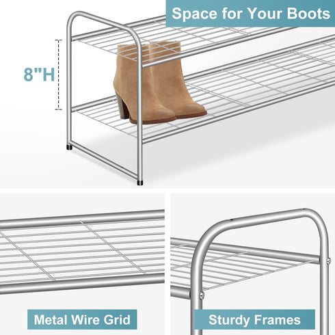 2 Closet 18-Pairs AOODA Tier Long Metal Shoe Rack for Wide Stackable Shoe Storage Organizer Low Small Sneaker Rack