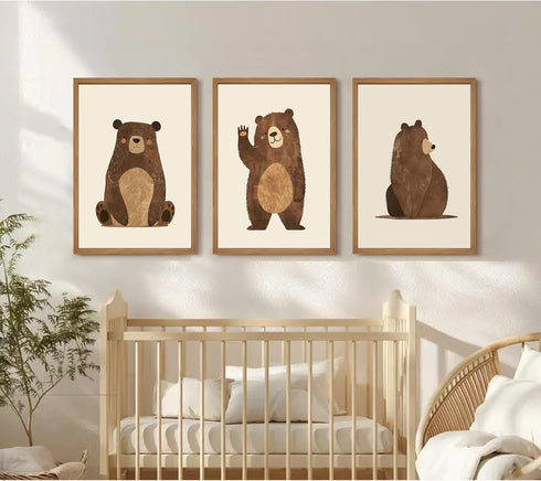 Lwoztra 12x16 Inch Set 3 Nursery Wall Art Baby Canvas Pictures Bear Wall Decor Boys Room Prints Kids Poster Cute Animal