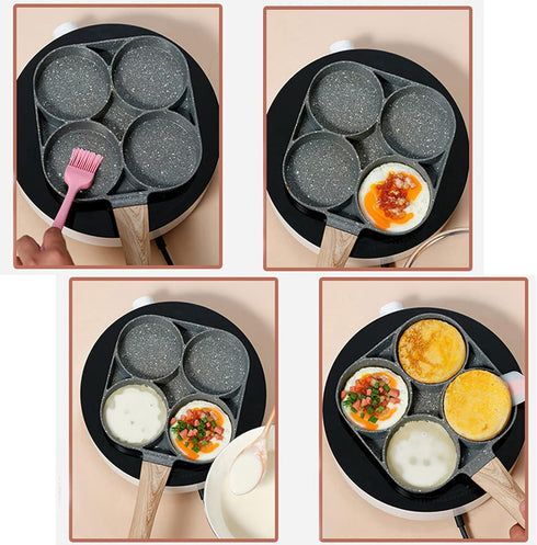 yarlung 4-Cup Fried Egg Frying Pan with Brush, Non-stick Poached Egg Skillet for Burger, Omelet, Camping