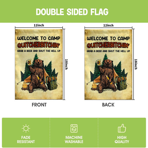 Welcome To Camp Quitcherbitchin Flag, 12x18 Double Sided Garden Flag, Outdoor Decorations for Campsite