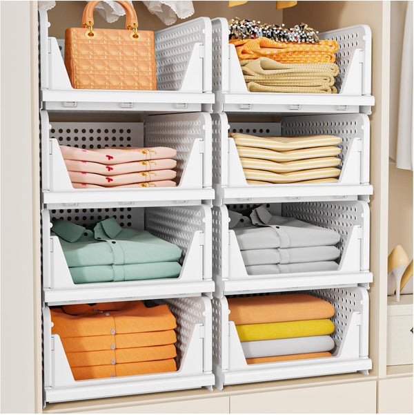 SNSLXH 5 Pack Stackable Closet Storage Basket, Multifunctional & Foldable Closet Organizer