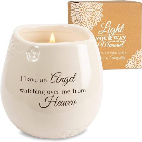 Pavilion Light Your Way Memorial Ceramic Vessel, 100% Soy Wax Candle, 8 oz, White
