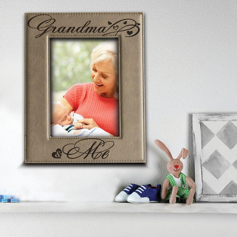 BELLA BUSTA Grandma and Me Picture Frame, Engraved Leather Frame, 5 x 7 Vertical Gift for Grandparents