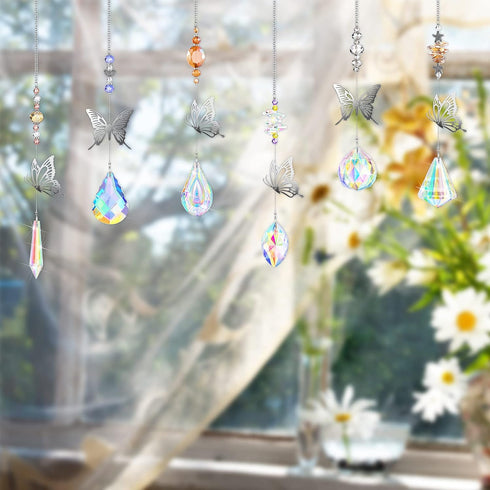 7 Hicarer Pieces Crystals Suncatcher Butterfly Prism Sun Catchers Colorful Crystal Chandelier Rainbow Pendant Christmas
