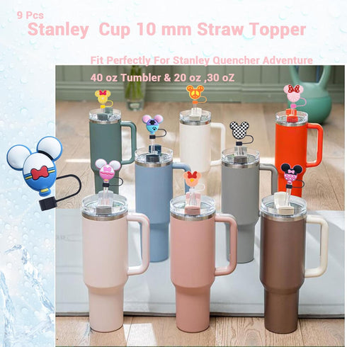 9 pcs Silicone Straw Covers for Stanley 20 30&40 Oz Cup, Cute Mouse Ears Dust-Proof Straw Caps