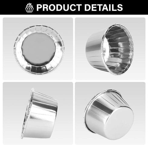 EUSOAR Aluminum Foil Silver Cupcake Liners, 50Pcs Disposable Muffin Baking Cups, Ramekin Holders