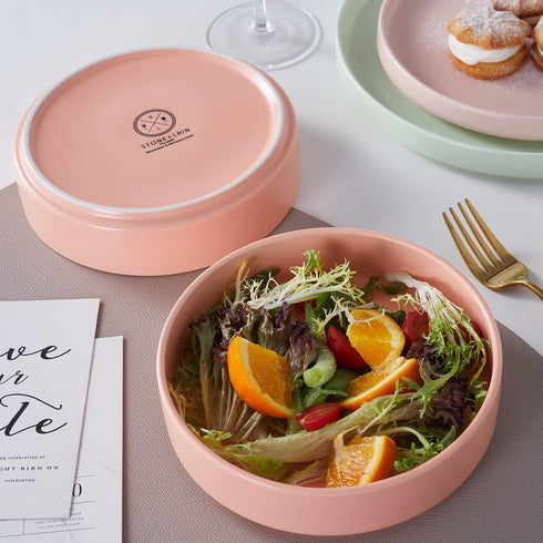 6-Piece Set, Stone Lain Stella Pasta Bowl Round, Porcelain, Peach