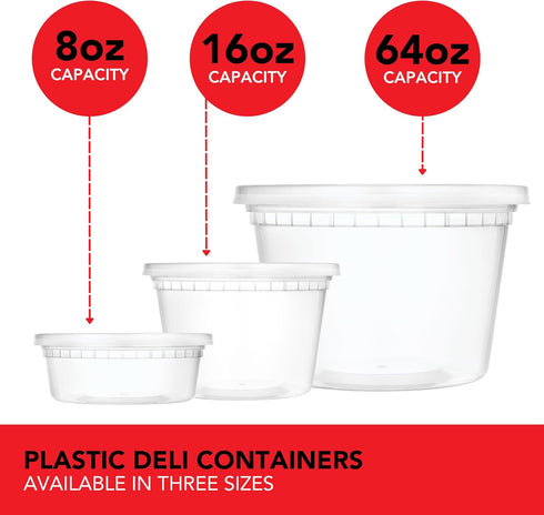Stock Your Home 64 oz Plastic Deli Containers with Lids, 8 Pack Half Gallon Reusable Freezer Containers, Microwave Safe
