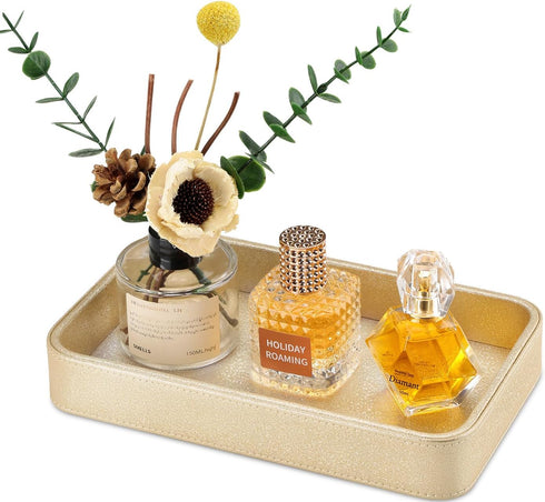 GORESE Gold Perfume Tray, Decorative PU Leather Jewelry Tray for Dresser and