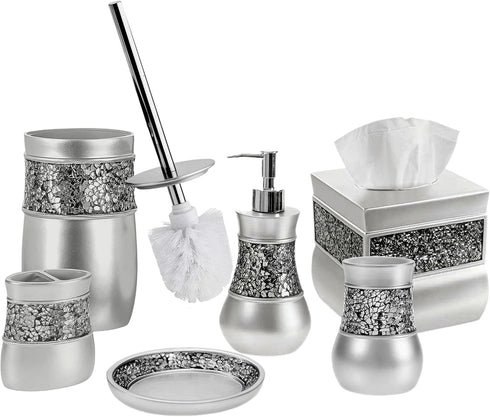 Creative Scents Crackled Glass Toilet Brush with Holder - Silver Toilet Bowl Cleaner Brush and Holder - Good Grip, Deep