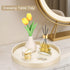 12" GORESE Gold Decorative Coffee Table Tray, PU Leather Round Trays for Home Decor, Table Centerpiece for Living Room