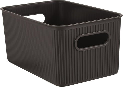 Superio Ribbed Collection - Decorative Plastic Lidded Home Storage Bins Organizer Baskets, Medium Brown (1 Pack - 5 Liter) Stackable Container Box, for Organizing Closet Shelves Drawer Shelf by Superio