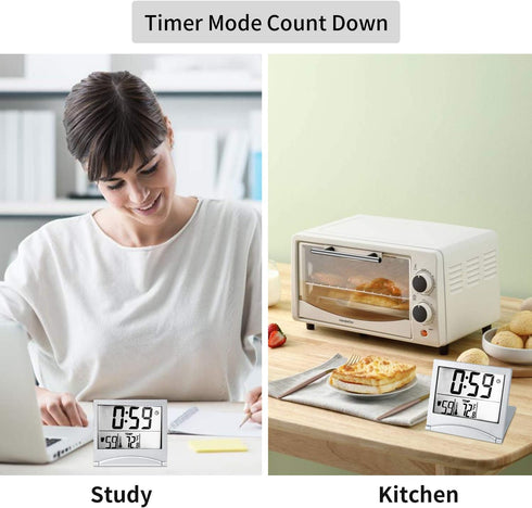 Digital Travel Alarm Clock, Battery Operated, Portable Large Number Display with Temperature, Silver