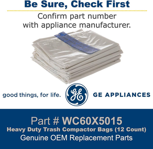 GE WC60X5015 Genuine OEM Heavy Duty Compactor Bag, 12 Count for GE Trash Compactors