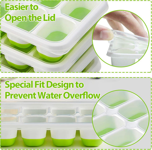 DOQAUS Ice Cube Trays 4 Pack, 56 pcs Silicone Ice Cubes Maker with Spill-Resistant Lid, Easy Release & Pop Out, LFGB