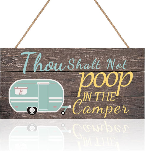 Jetec No Pooping Sign - Thou Shalt Not Poop in The Camper Wood Hanging Decor, 11.8 x 5.9 Inch, Fresh Color