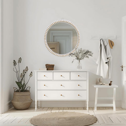 17-Inch Boho Rattan Wall Mirror for Home Decor