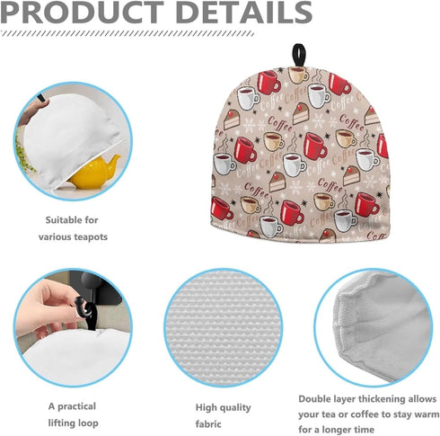 Tea Cozy for Teapot - Anti-Scald Covers, Heat Resistant Kettle Cover with Coffee Pattern for Home Kitchen