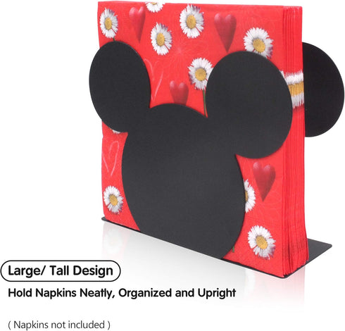 BLACK Mickey Head Premium Stainless Steel Napkin Holder Stand for Kitchen Table and Party