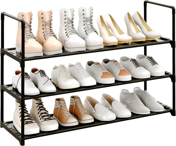 Yegazte 3-Tier Shoe Rack, Stores 12-15 Pairs of Shoes, Stackable & Adjustable, Space