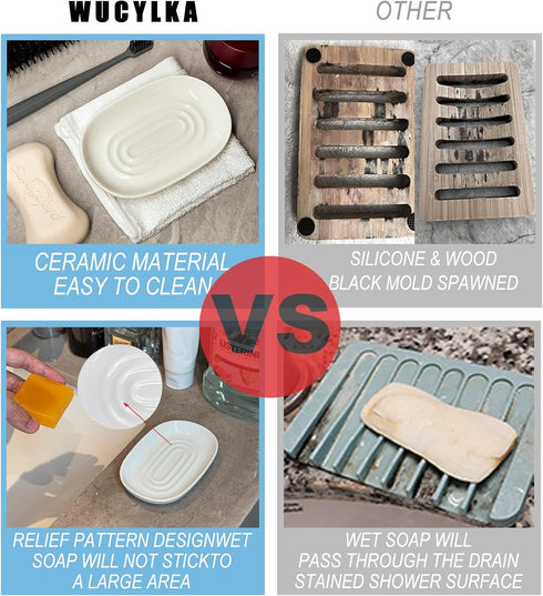 WUCYLKA (1 Pack) Ceramic Marble Pattern Soap Dish, Textured Raised Soap Saver Tray for Shower Bathroom Kitchen Sink