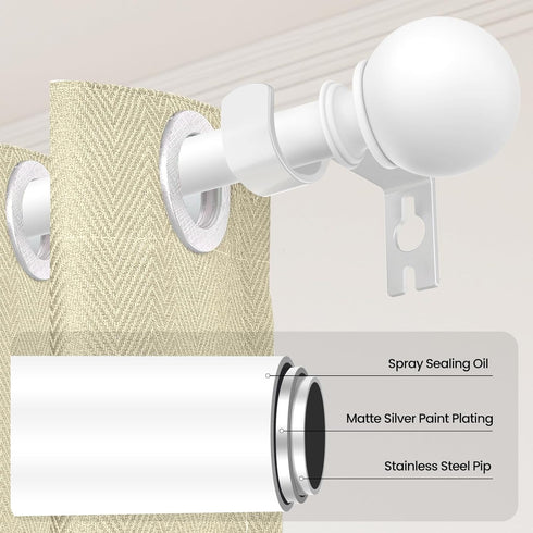 White Curtain Rods for Windows 28 to 48 Inch, 5/8" Diameter Heavy Duty Metal Stainless Steel Adjustable Small Curtain Rod With Bracket(2.3-4 Feet)