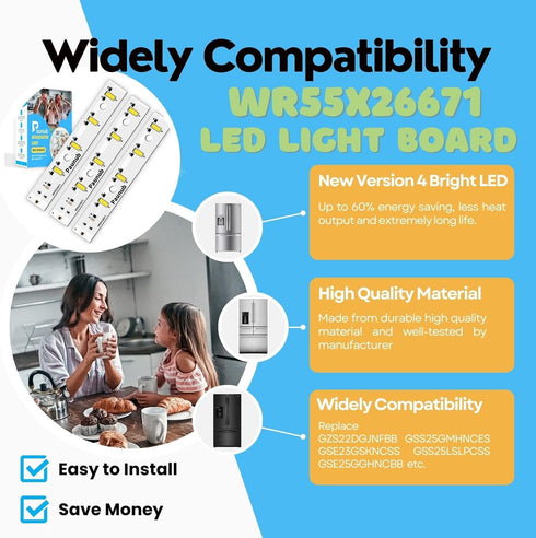 New Upgraded WR55X26671 LED Light Board for GE Freezer Refrigerators, Waterproof, 2 PCS, Year Warranty