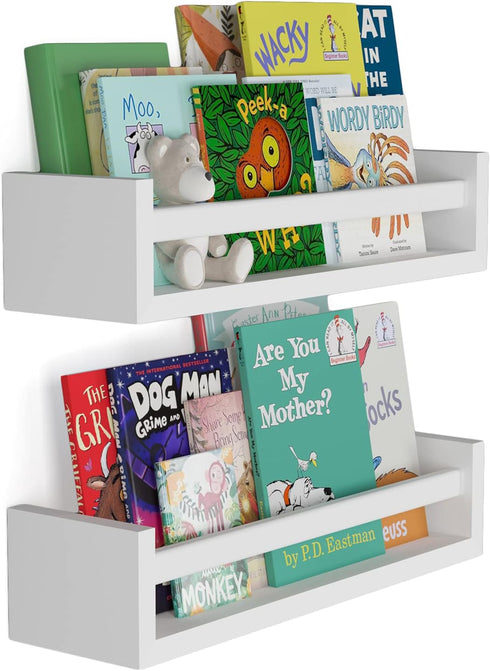 Elba Set 2 You Have Space Floating Book Shelves for Kids Room Decor, Nursery Shelves for Wall, Bookshelf, White