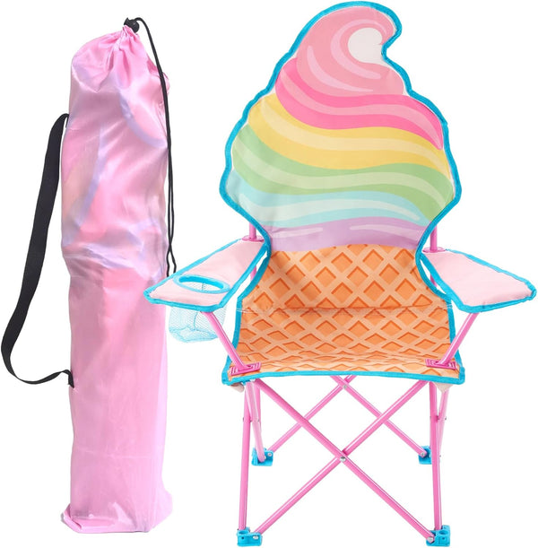 Heritage Kids Ice Cream-Themed Figural Folding Camp Chair,Lightweight Portable Chair with Carry