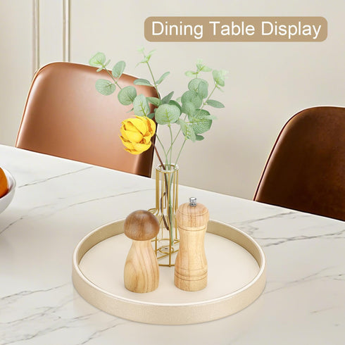 12" GORESE Gold Decorative Coffee Table Tray, PU Leather Round Trays for Home Decor, Table Centerpiece for Living Room