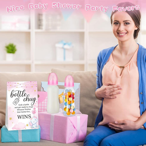 TrelaCo Sets 12 1 Cool Baby Shower Games Pcs Bottles with Bottle Chug Sign for Gender Reveal Baby Shower Party Favors