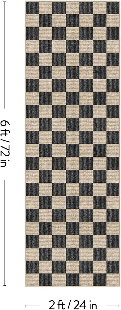 2x6 2'x6') LIVEBOX Washable Runner Rug Checkered, Black Runner Rugs for Hallway, Non-Slip Kitchen Runners, Farmhouse