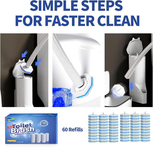 60pc 60 BaseToliet Refills Disposable Toilet mats Brush Cleaning System, Toilet Cleaning Brush, Replacement Brush