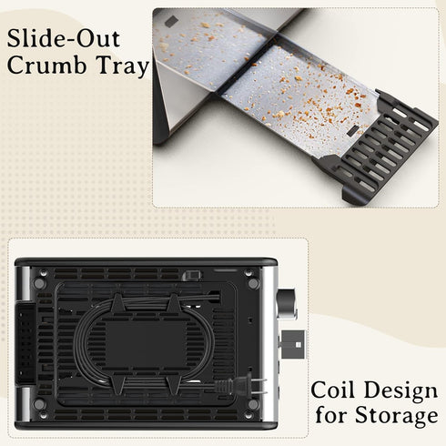 YIOU 2 Slice Stainless Steel Toaster with 1.5 Inch Extra Wide Slots, 6 Browning Settings, Removable Crumb Tray, Black