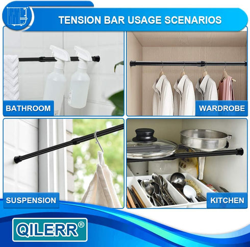 Tension Rods 28 to 48 Inches 6 Pack Adjustable Extension Black Spring Loaded Curtain Rod for Windows