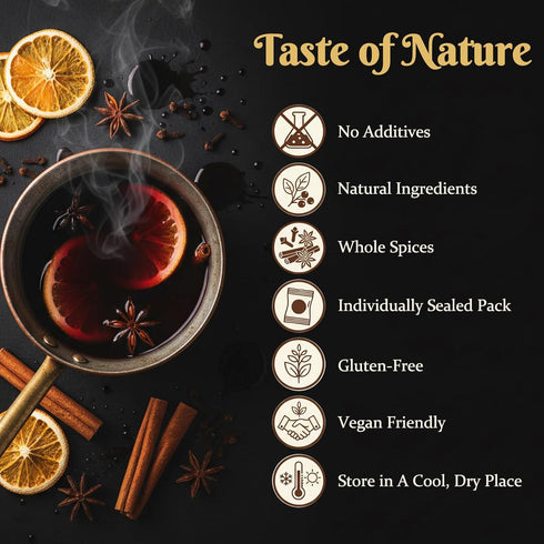 Mulled Wine Spices Kit, Mulling Spices for Apple Cider with Cinnamon, Orange Slices, Star Anise, Cloves, Raisins, Gifts