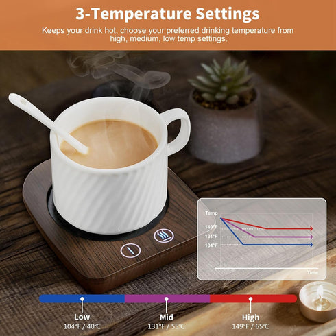 VOBAGA Imitation Wood Grain Coffee Cup Warmer & Mug Warmer for Desk, Electric Beverage Warmer Plate with 3 Temperature