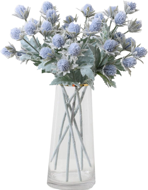 3 Pack Artificial Thistle Flowers, Faux Eryngiums Floral Tree Picks for Garden Wedding Prom Party Bouquet