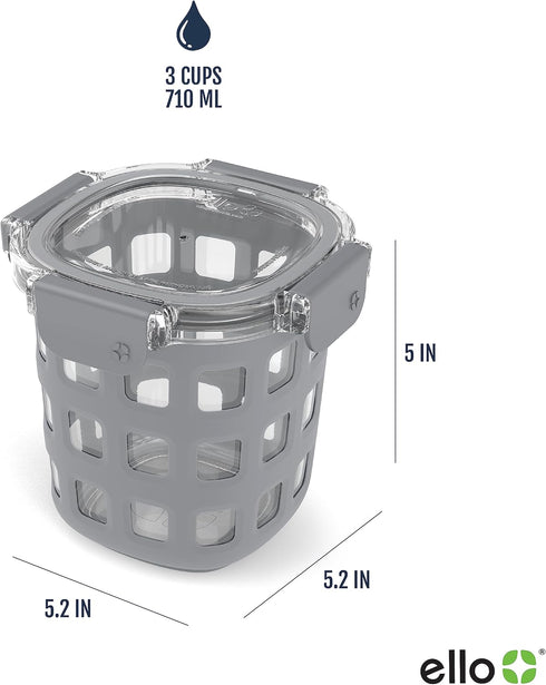 Ello Duraglass Meal Prep Container - Glass Food Storage with Silicone Sleeve and Airtight BPA-Free Lid