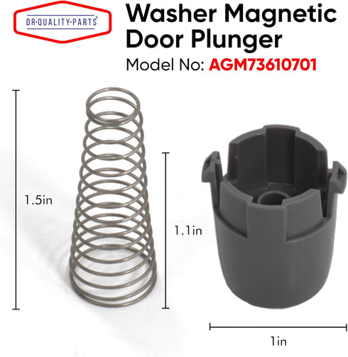 IMPROVED AGM73610701 Washer Magnetic Door Plunger + Spring Replacement Part by DR Quality Parts - Compatible with LG and Kenmore Washing Machine s- Replace AGM73610702 MEG61961401 2002592 AP5331994