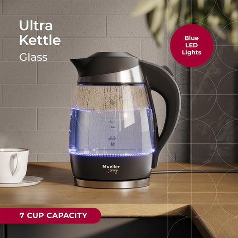 Mueller Living Electric Kettle, 1500W SpeedBoil Tea Kettle for Boiling Water, 1.8L Cordless with LED Light,