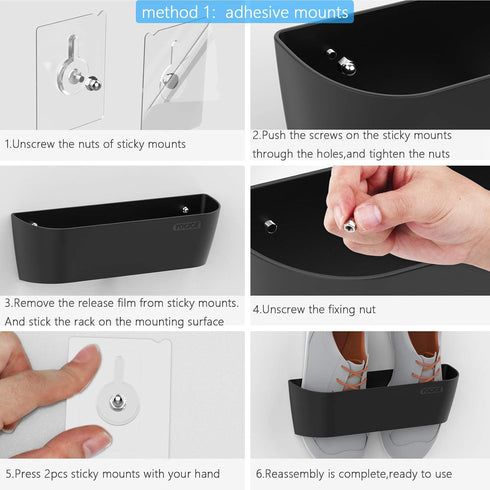 Wall Mounted Shoes Rack 6 Pack with Sticky Hanging Strips, Plastic Shoes Holder Storage Organizer, Door Shoe Hangers