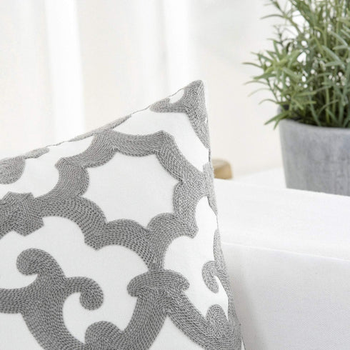HWY 50 Grey Decorative Throw Pillow Cover 18x18 Inch (1 Piece) - Embroidered Cotton Cushion for Sofa, Living Room