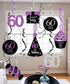60th Birthday Decorations for Women, Purple Black Silver Hanging Swirls Ceiling for 60th Birthday Party