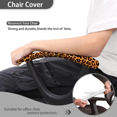 Brown Leopard Print Office Chair Armrest Covers - 1 Pair Durable, Stain Resistant Nonslip Fabric Protect Cover for