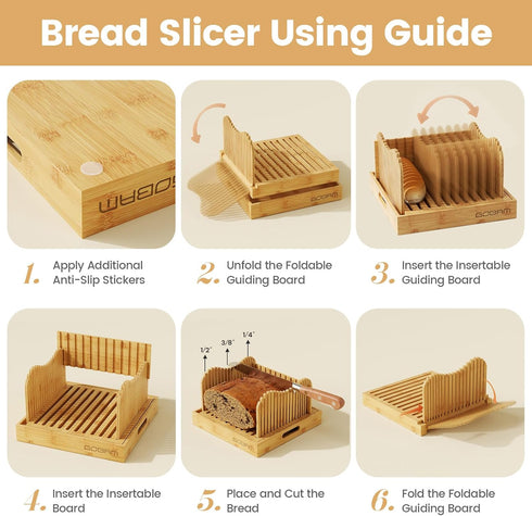 6.4H 10W, 3 Settings, Gobam Adjustable Bamboo Bread Slicer, Fits Bread up to & Extra-Large & Tall Design for Sourdough