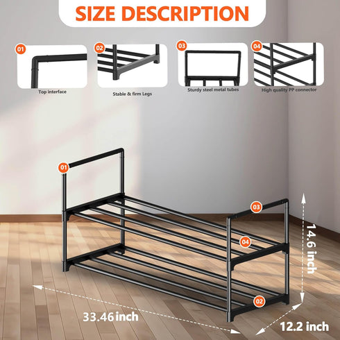Hsscblet 2 Entryway,Hallway,Closet,Black Tier Metal Shoe Rack,Adjustable Shoe Shelf Storage Organizer,Stackable Boot