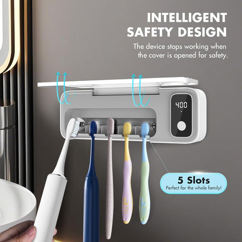 5 200/400s Auntyfey Sanitizeri Toothbrush Cleaner with Slots, Smart Sanitizeri Toothbrush Holder Organizer, Cordless No